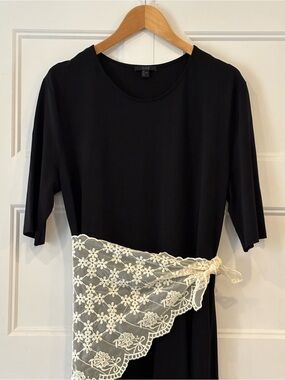 COS Black Midi Dress Shirt with Ivory Lace Sash Accent size Large